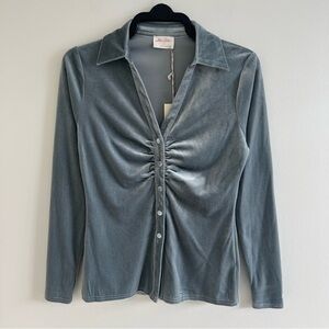 Allie Rose Ruched Button-Up Velvet Top